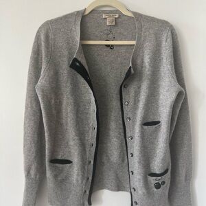 Grey Cashmere-Blend Cardigan with Black Trim